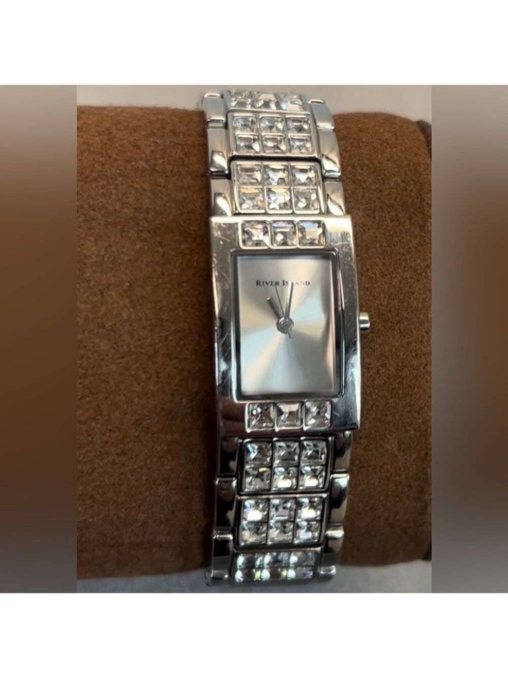 River Island Quartz Ladies rectangular crystal rhinestone cubic zirconia Watch
